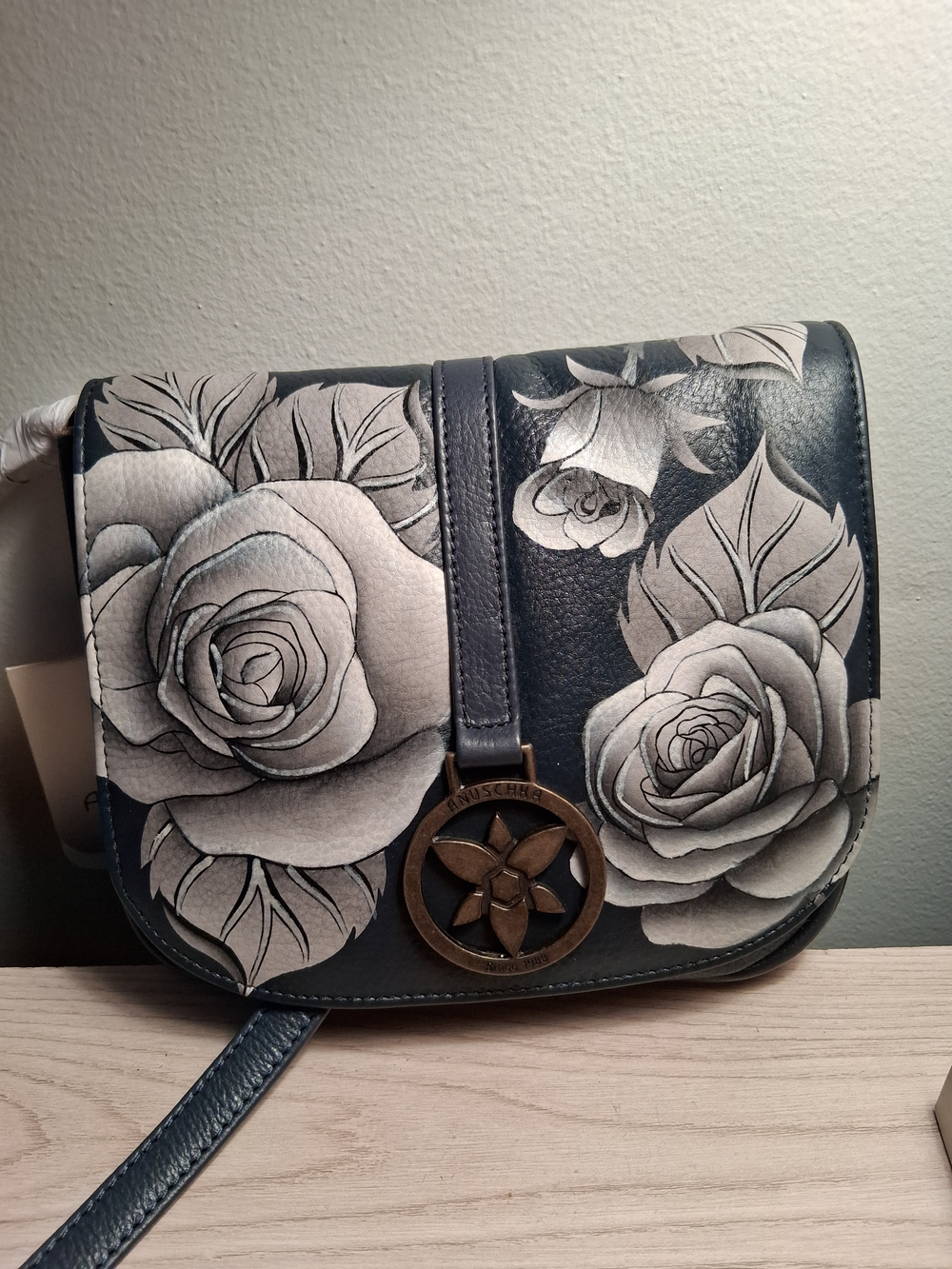 Anuschka Brand Grey Floral Crossbody Shoulder Bag